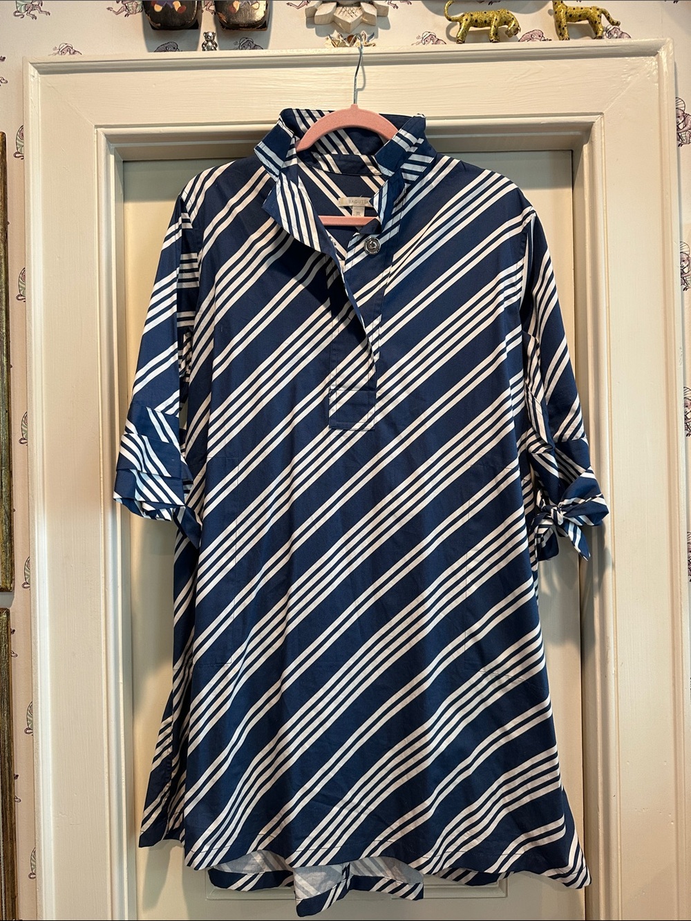 Bagutta Navy and White Striped Long-Sleeve Dress